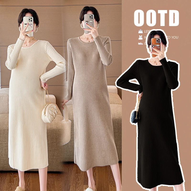 秋冬时尚孕妇装韩版孕妇针织毛衣连衣裙简约潮妈春秋长袖裙子2539
