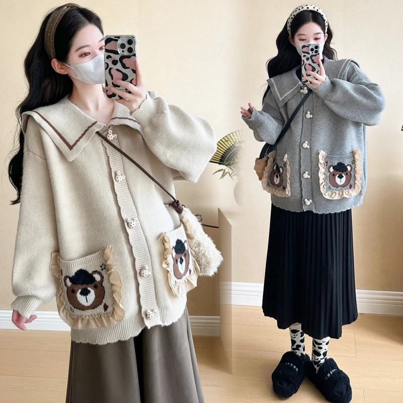 秋冬新款加厚韩系孕妇宽松针织开衫洋气大码外套时尚外穿孕妇毛衣