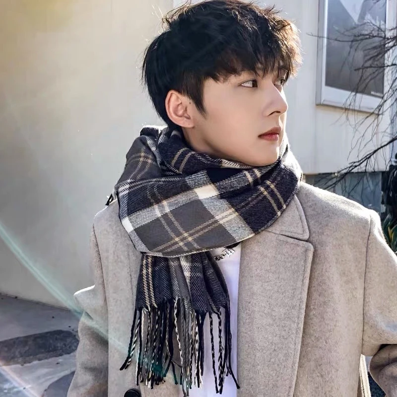新款男士围巾秋冬季氛围感格子保暖学生情侣时尚百搭韩系男友围脖
