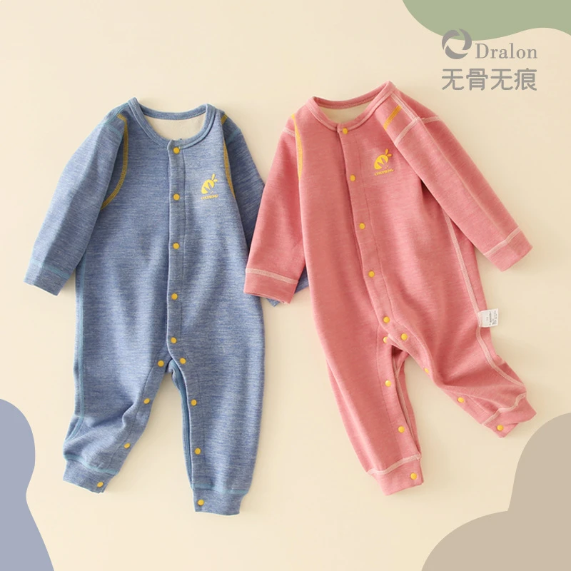 宝宝加绒保暖衣德绒发热加厚连体衣婴儿打底秋冬哈衣内穿爬服家居