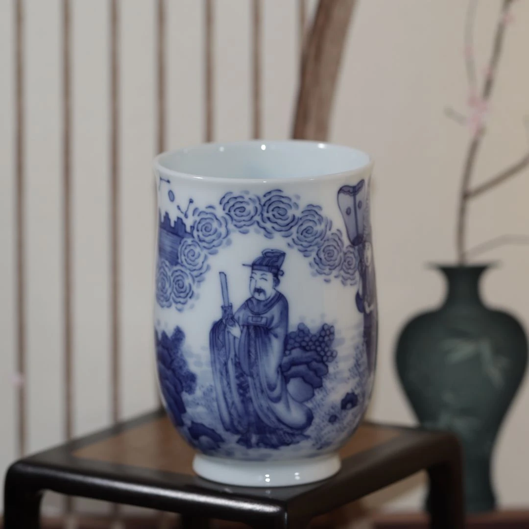 甄一怀古主人杯祭天图闻香杯康熙风青花瓷景德镇纯手工手绘陶瓷