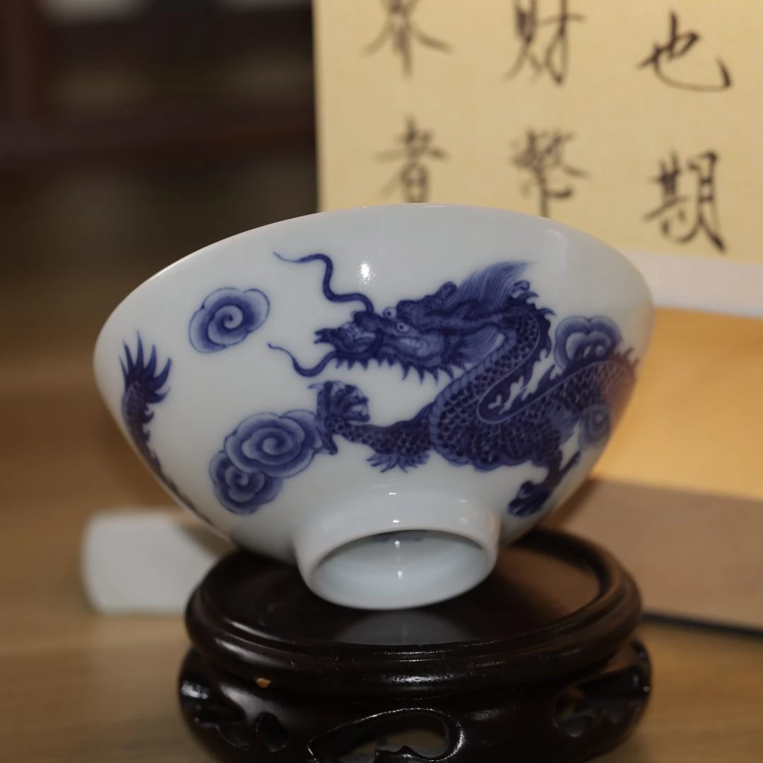 甄一怀古 龙腾四海龙眼杯 康熙风 青花瓷  景德镇纯手工手绘陶瓷