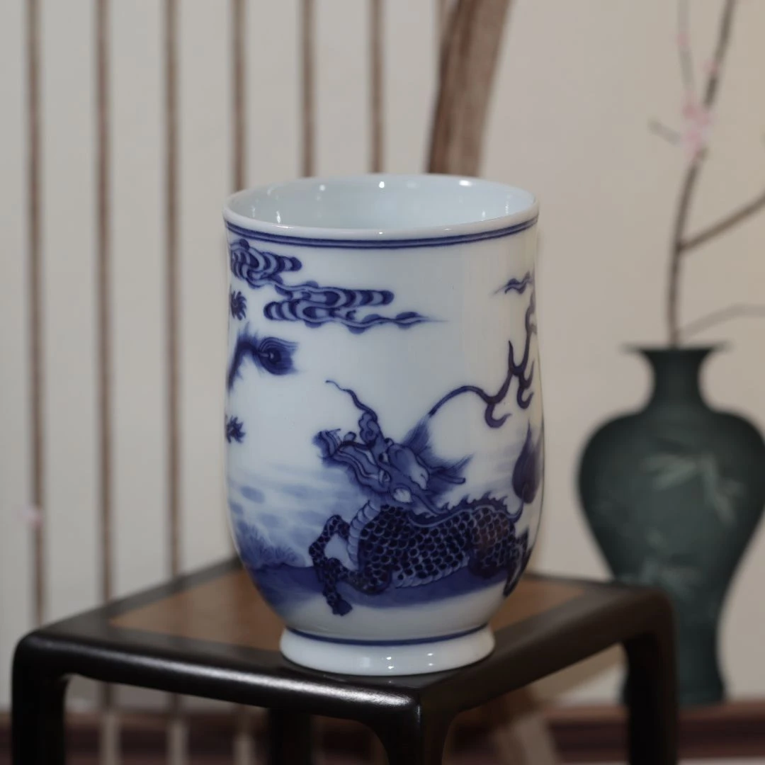 甄一怀古 麒麟追凤闻香杯 康熙风 青花瓷 景德镇纯手工手绘陶瓷