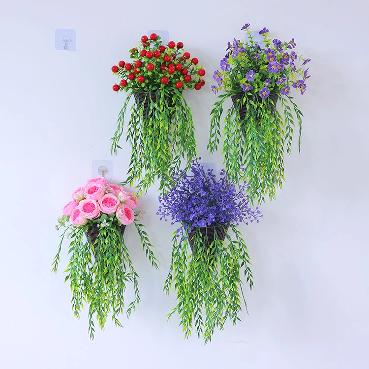 壁挂式假花仿真花挂墙绿植物藤蔓满天星吊篮塑料装饰客厅挂件摆设