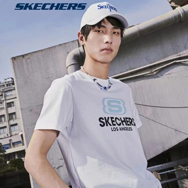 【D】斯凯奇官方男女情侣宽松印花时尚百搭上衣运动T恤L122U199