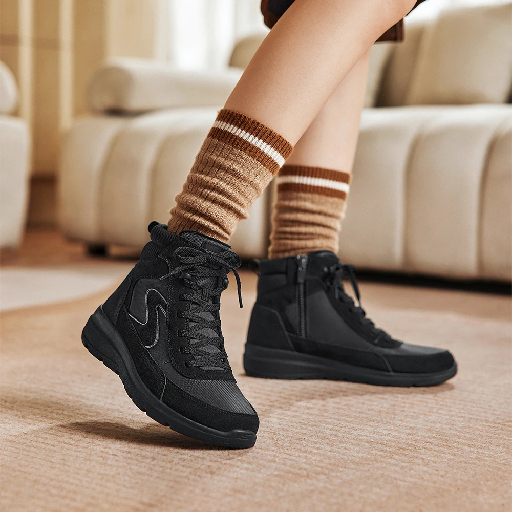 斯凯奇官方女鞋复古雪地靴中帮舒适透气记忆泡棉鞋垫冬靴144198