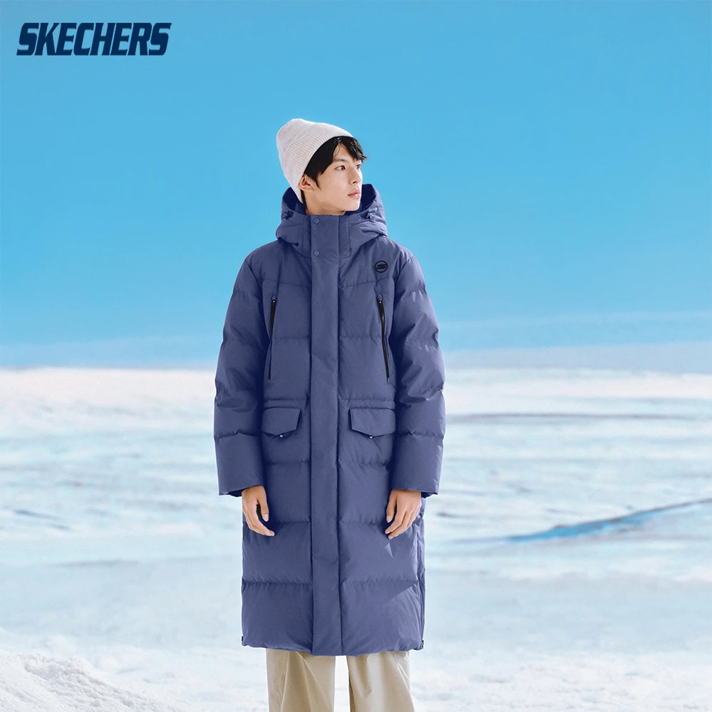 斯凯奇官方男装鸭绒梭织长款石墨烯棉服大衣羽绒服外套P424M066