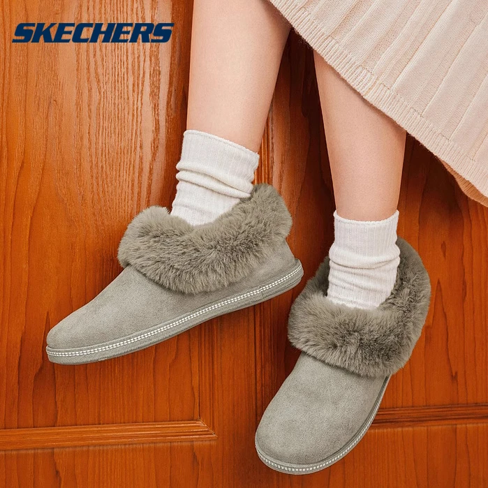 斯凯奇官方女鞋皮毛保暖短靴舒适休闲鞋棉鞋浅口一脚蹬冬靴169012