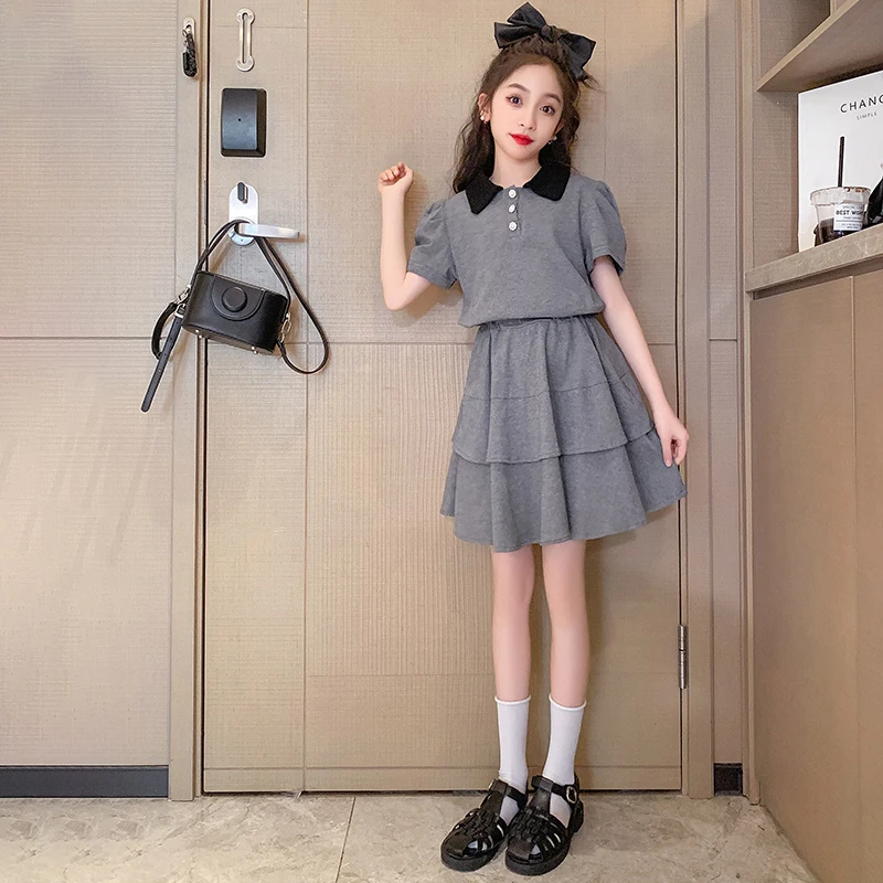 女童套装裙夏季2025新款6-12岁15岁中大童洋气气质短裙公主两件套