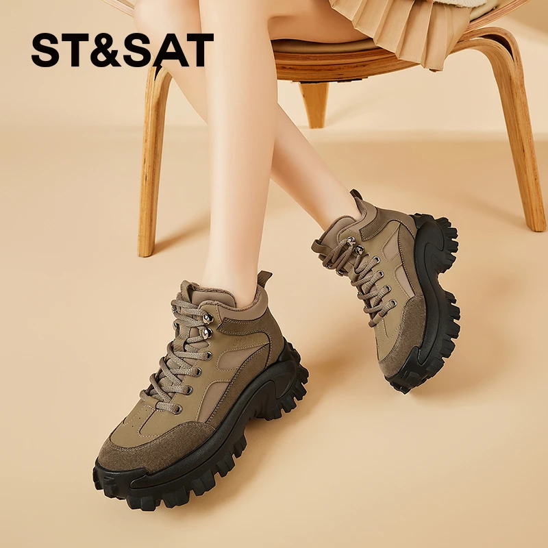 星期六英伦风加绒保暖老爹鞋2025秋冬新款拼色增高休闲运动鞋
