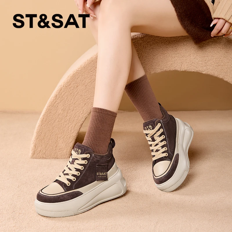 星期六厚底时尚高帮鞋女2025秋冬新款加绒保暖休闲板鞋潮流运动鞋