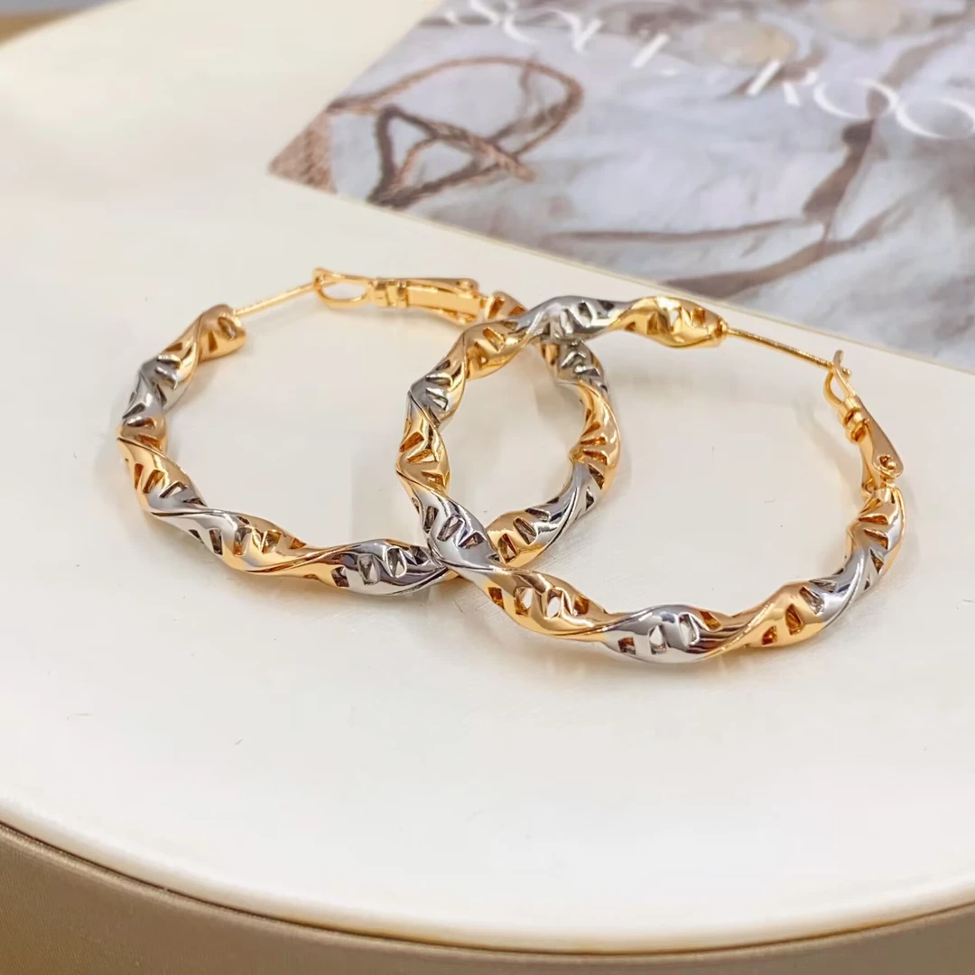 耳饰 2343 精美双色水波纹耳圈多样性发货