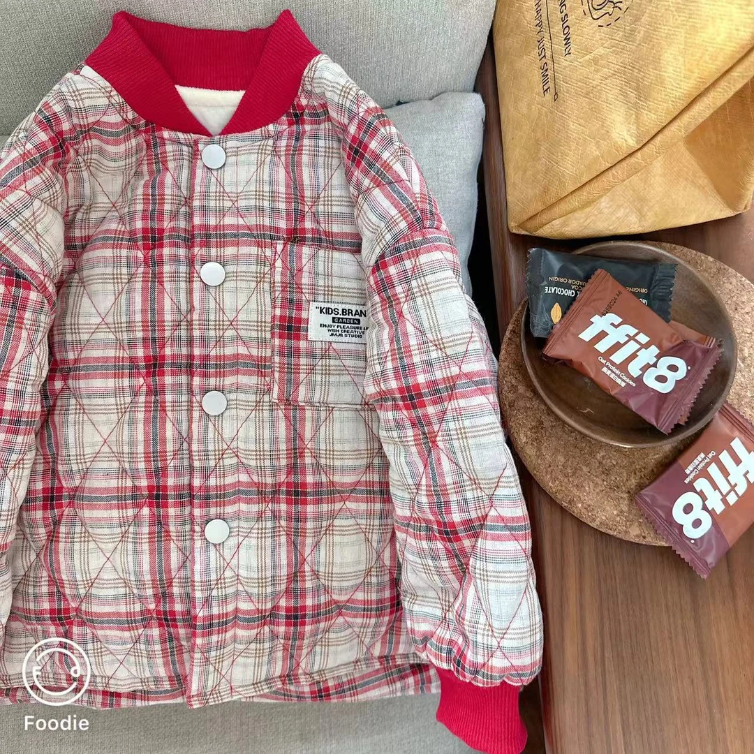 【JMJQ 201118】秋冬季儿童休闲保暖加厚加绒绗棉御寒立领格子外套