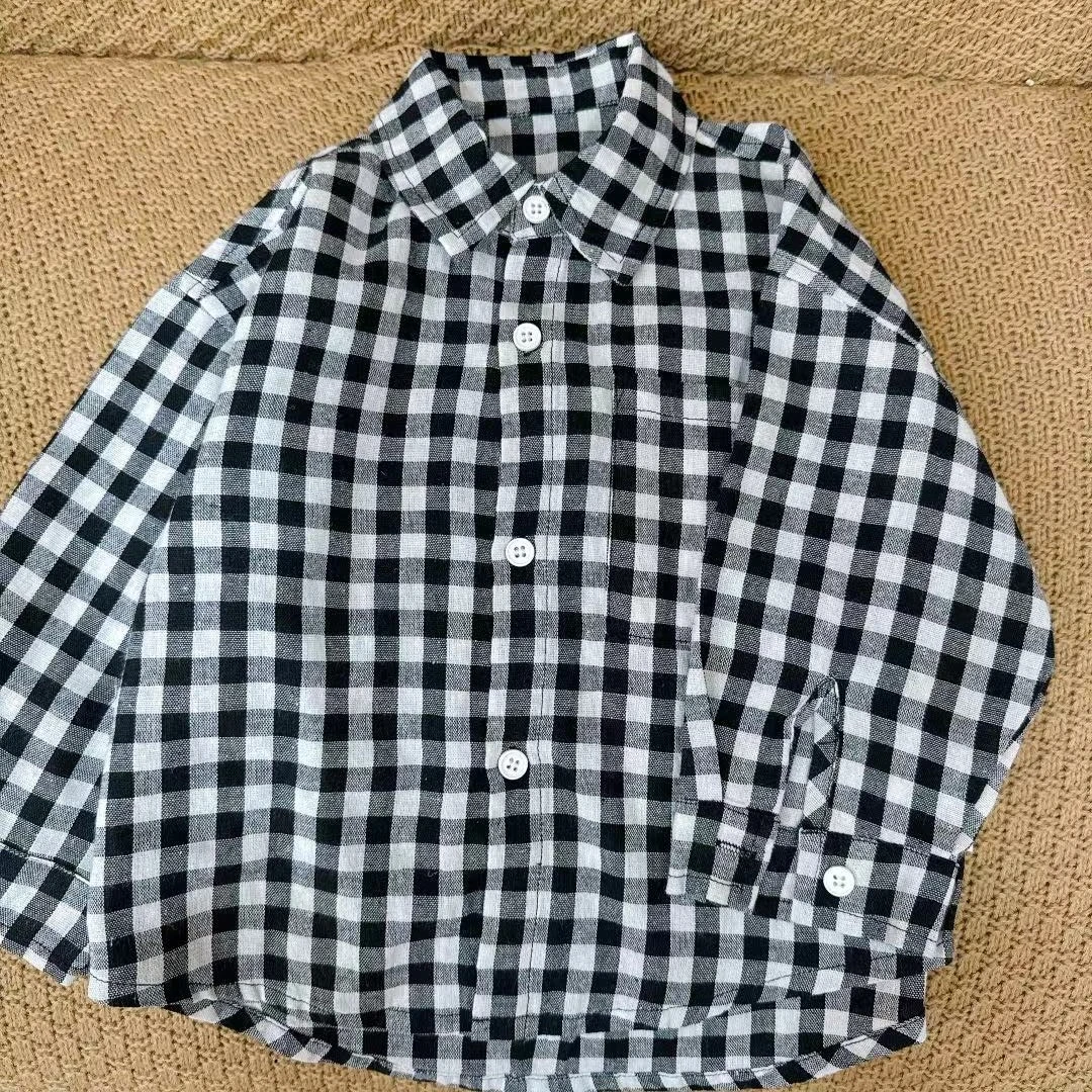 【开学季 20952】秋款儿童休闲格子立体剪裁翻领衬衫