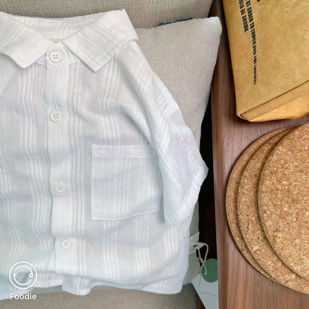 【JMJQ 20516】夏季韩版中小童轻薄提花纹理短袖上衣翻领白衬衫