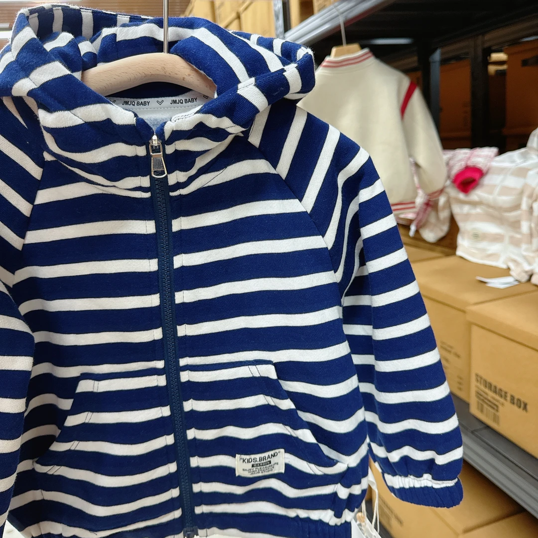 【JMJQ 201360】秋冬季儿童休闲加绒保暖宽条拉链连帽开衫卫衣外套