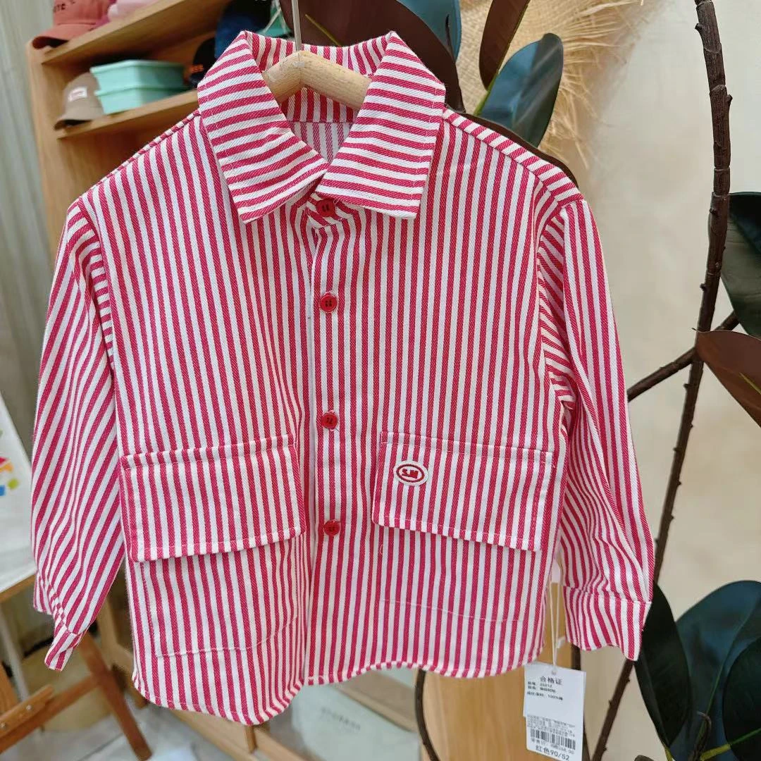 【JMJQ 20212】春秋复古风儿童竖纹开衫休闲斜纹外套