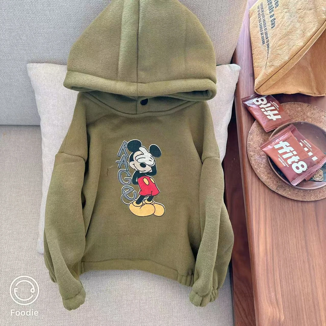 【JMJQ 201262】深秋冬韩版儿童抓绒加厚印米奇连帽街潮卫衣