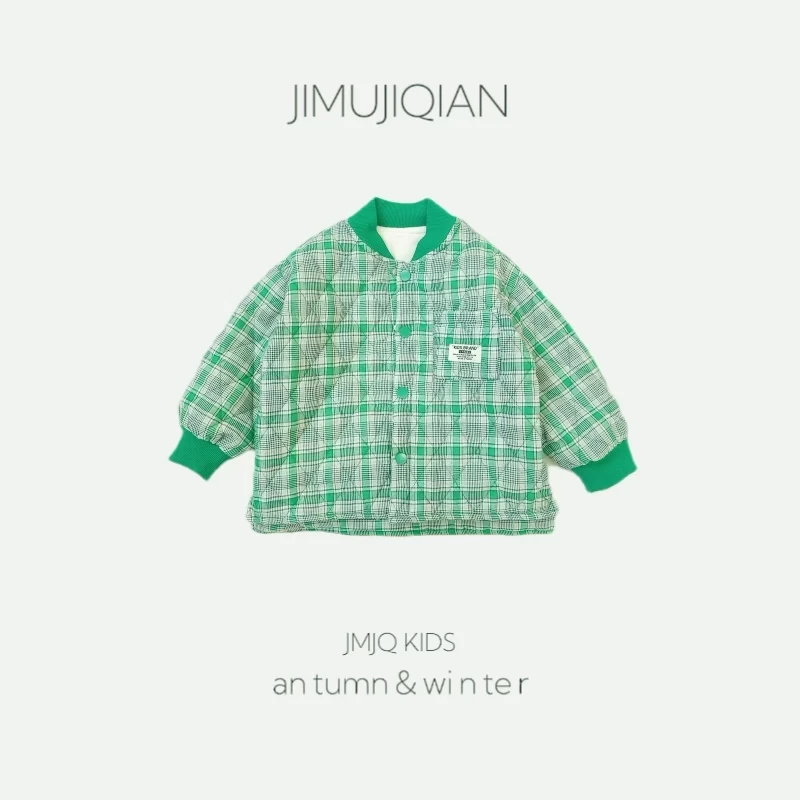 【JMJQ 20817】秋冬季儿童休闲保暖加厚加绒绗棉御寒立领格子外套