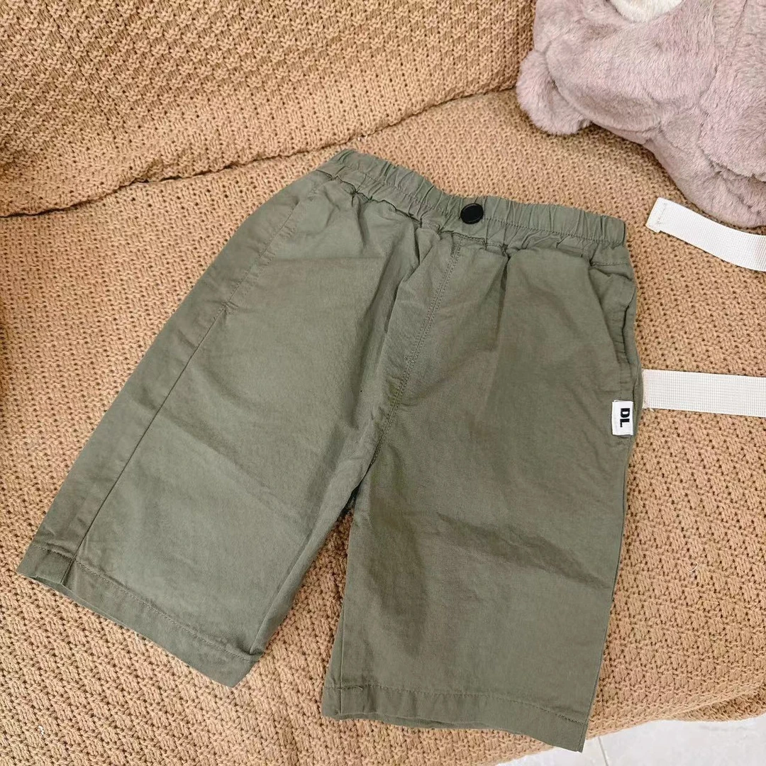 【JMJQ 20278】 夏季中小童韩版百搭后袋刺绣过膝短裤宽松净色中裤