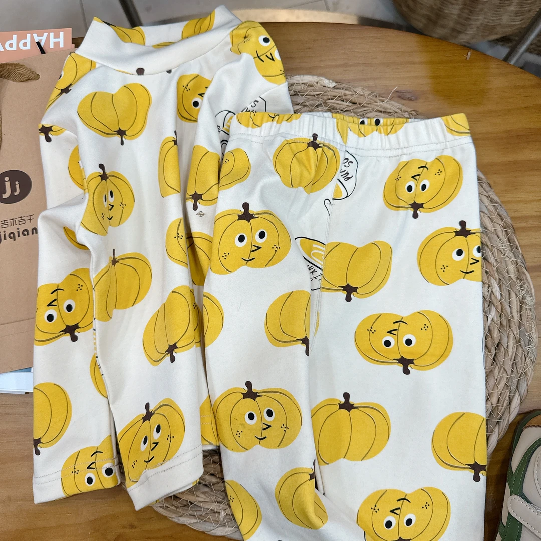 【JMJQ 201281】秋冬季中小童舒适自发热保暖打底南瓜家居服套装