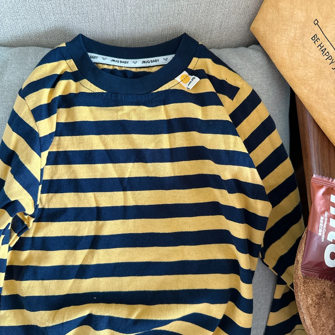 【JMJQ 201029】春秋中小童韩版亲肤色织条纹单层长袖打底衫