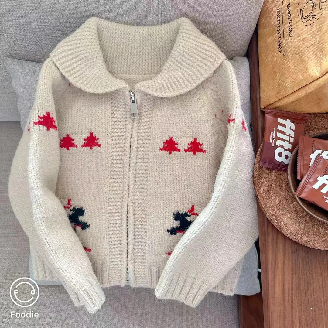 【JMJQ 201060】秋冬季儿童保暖小翻领加厚针织提花开衫毛衣