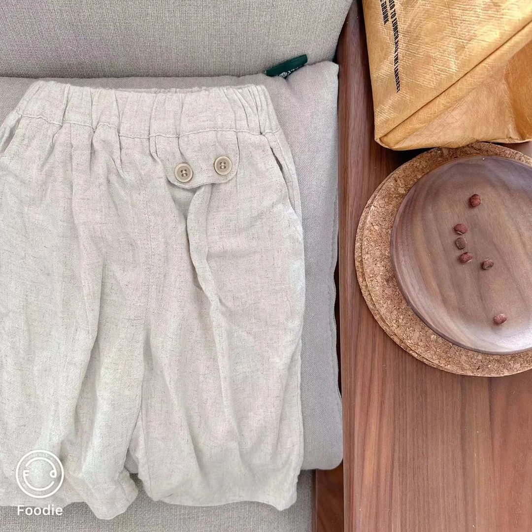 【JMJQ 20339】 夏季中小童韩版百搭过膝原坯提花竹节宽松净色裤