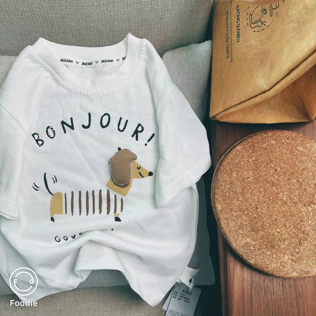 【JMJQ 20690】夏季新款儿童可爱立体耳朵小狗印花套头短袖