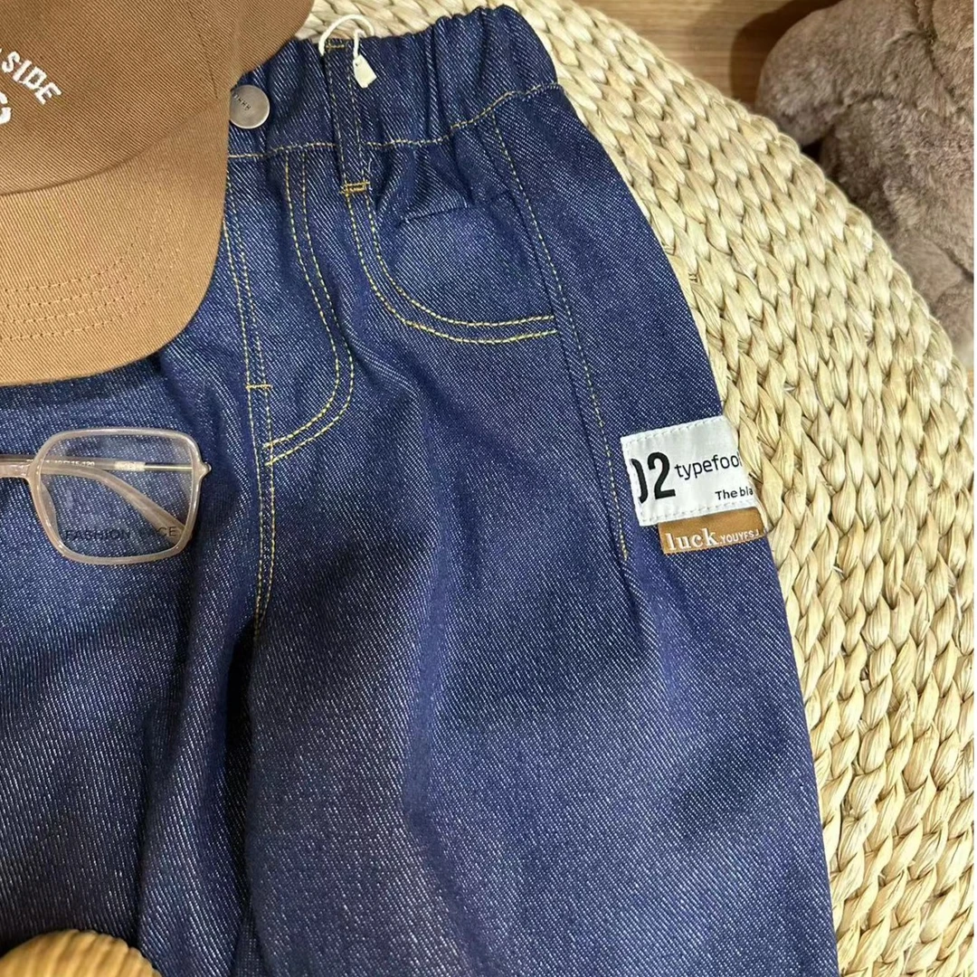 【JMJQ 23628】春秋韩版中小童高货百搭侧车标牛仔长裤