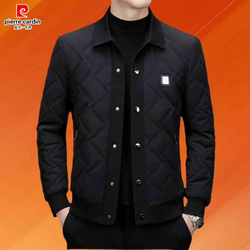 皮尔卡丹时尚休闲棉衣秋冬季商务保暖男士棉服外套翻领棉袄爸爸装