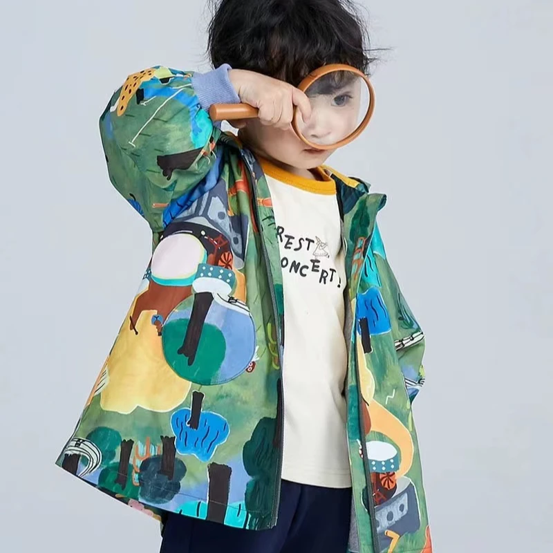 男女童涂鸦风衣外套