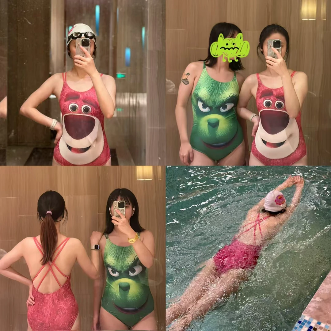 燃海【搞怪系列】竞速泳衣运动遮肚显瘦连体大码女高级专业游泳泳装