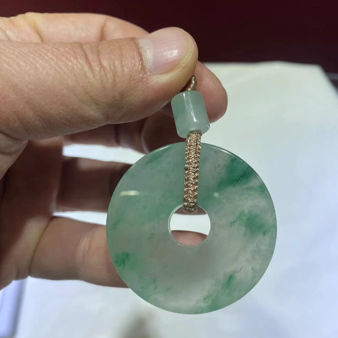 非洲翠玉（天然石英质玉）厚庄冰飘花平安扣