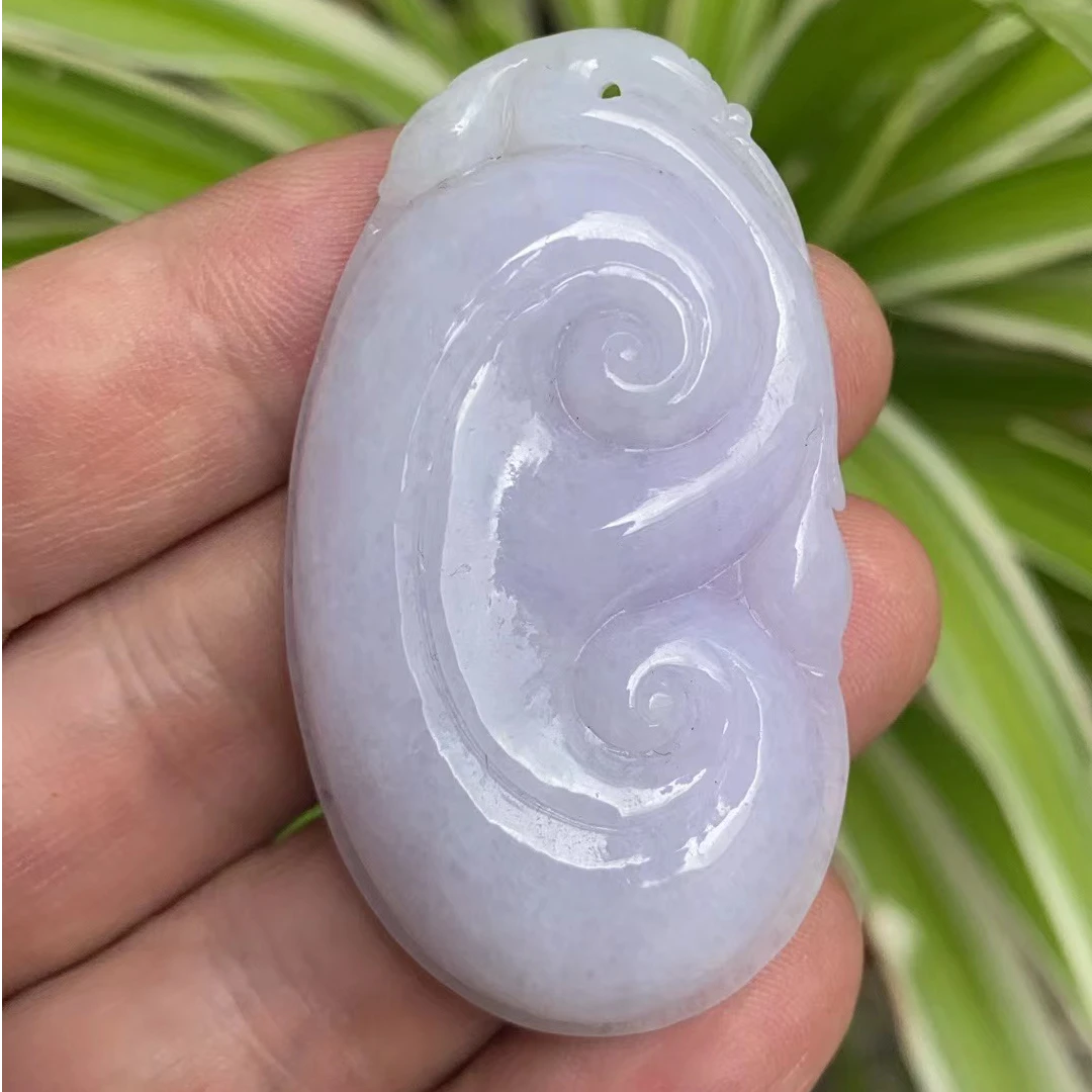 天然翡翠糯种紫罗兰如意吊坠