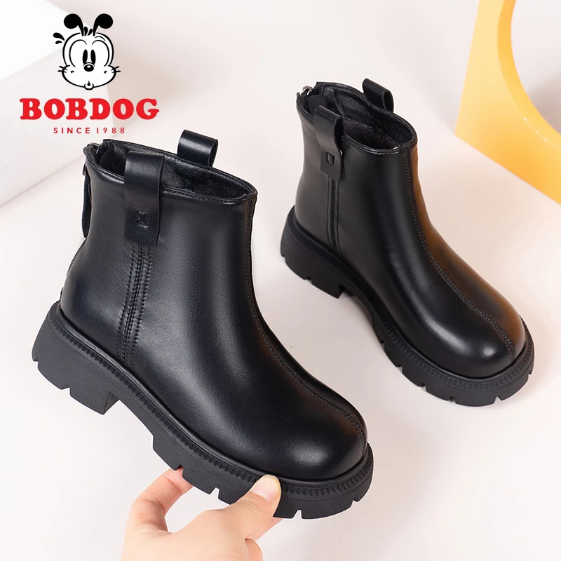 巴布豆宝宝短靴靴子新款皮靴儿童秋冬马丁靴软底2025加绒女童洋气
