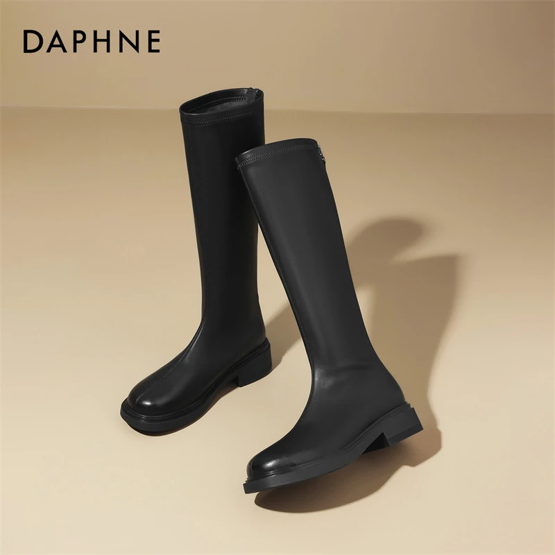Daphne/达芙妮靴子女2023冬季新款厚底显瘦不过膝高筒靴骑士靴子