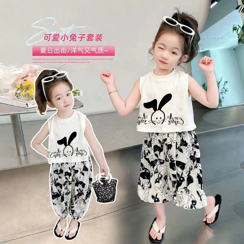韩女童套装2025新款夏季韩版无袖洋气时髦休闲儿童宝宝两件套