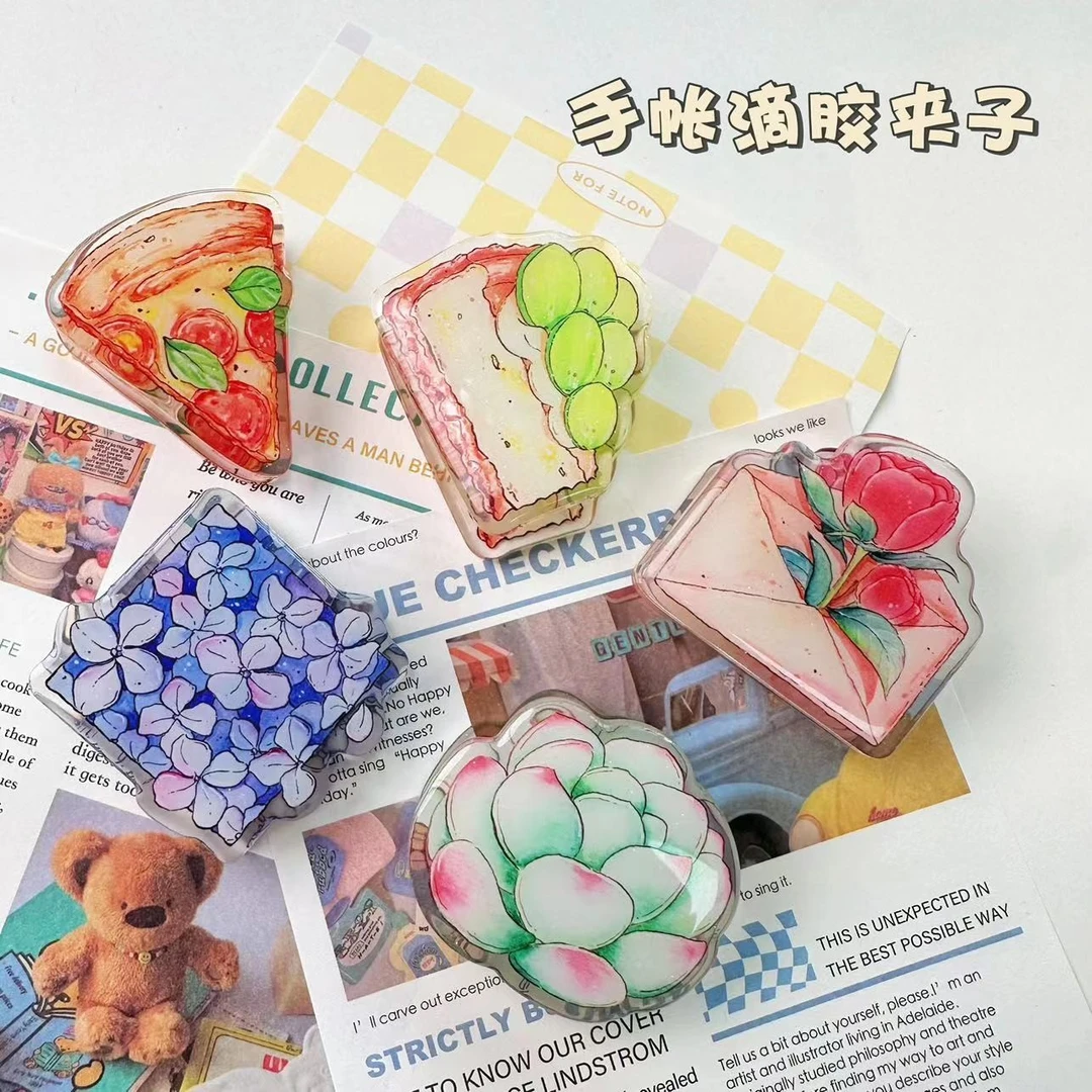 手帐滴胶夹子可爱钢笔淡彩水彩亚克力书签票据专用夹日记本夹