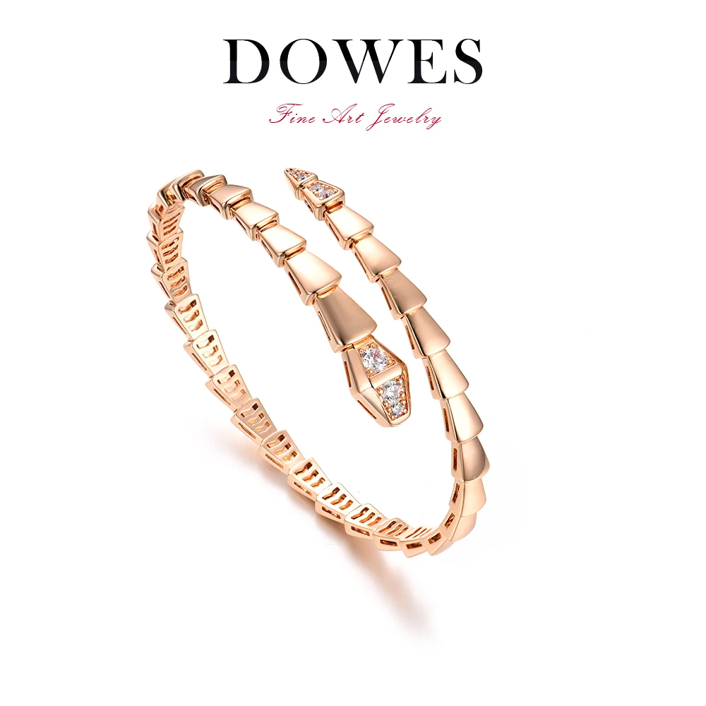 DOWES 铜合金合成锆石手镯 轻奢时尚金骨灵蛇单圈手镯
