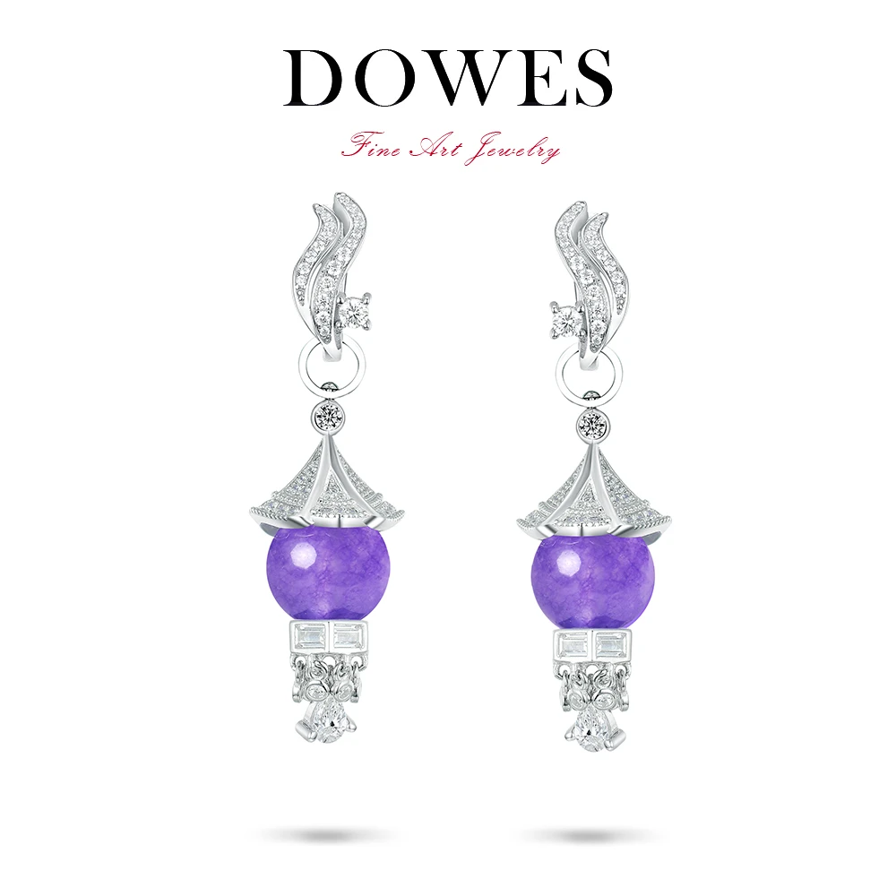 925银合成锆石耳饰 紫色灯笼耳坠