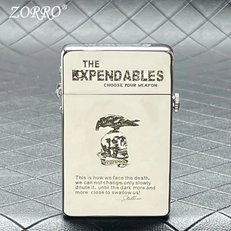 ZORRO佐罗新款半自动一键弹射煤油打火机双钩爬犁黄铜耐用火机