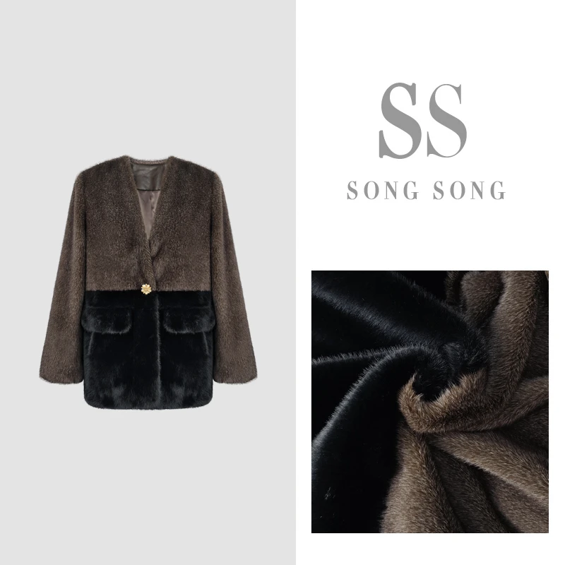 SONG-【撞色焦点】原创冬款拼色时尚大气百搭宽松轻奢设计款外套