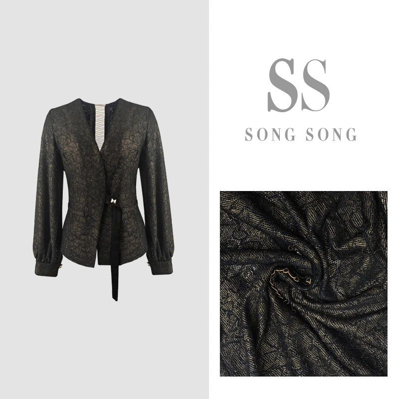 SONG-【日落星光】原创秋款拼色高级轻奢显瘦设计款上衣