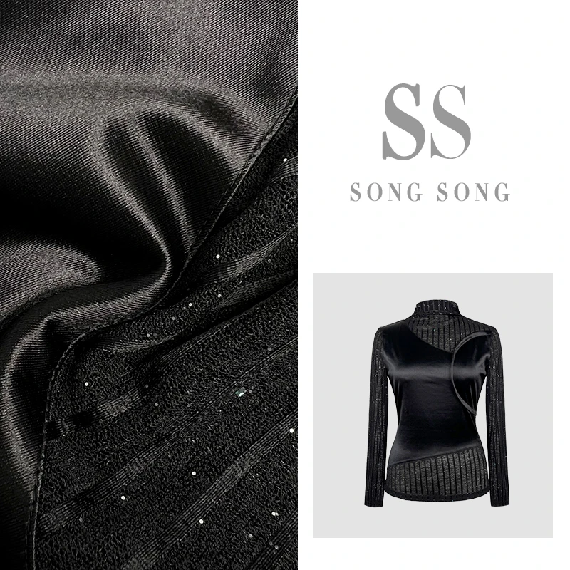 SONG-原创秋冬【黑糖甜酒】半高领黑色拼接设计显瘦长袖上衣