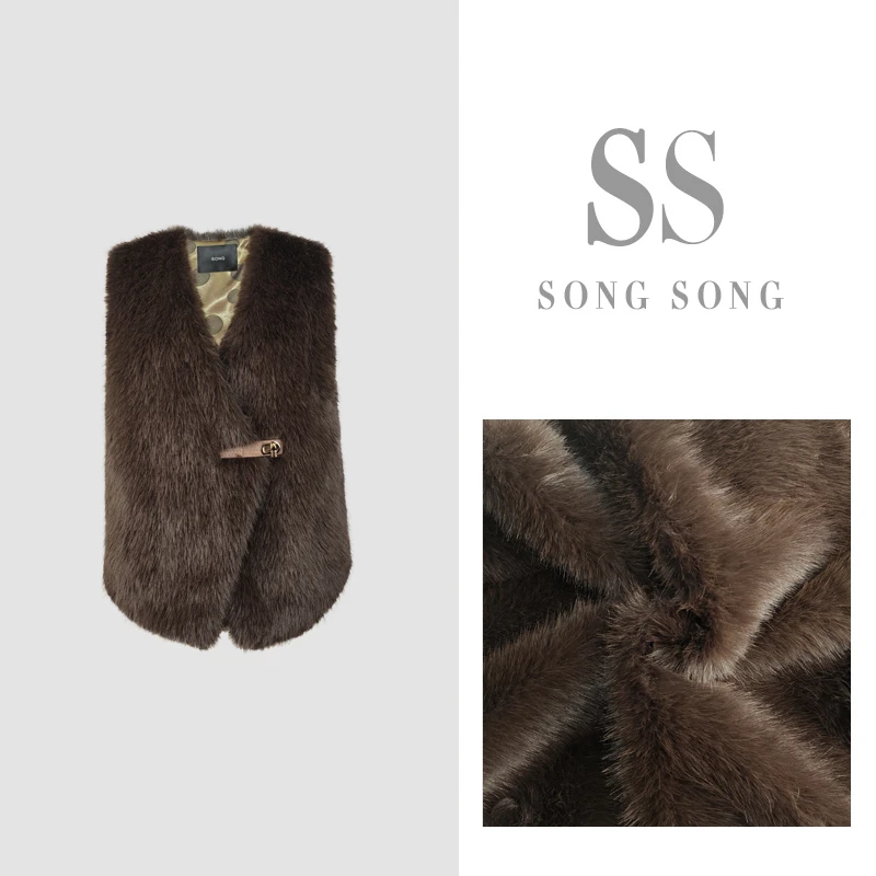 SONG-【奢华瑰梦】原创冬款咖色百搭时尚大气轻奢设计款马甲外套