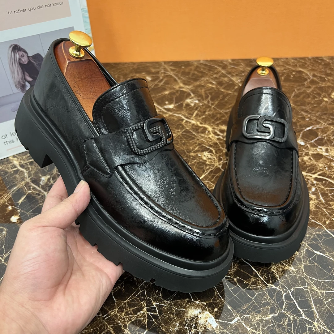 【秋季】新款男士百搭商务皮鞋正装舒适厚底增高软底乐福德比鞋