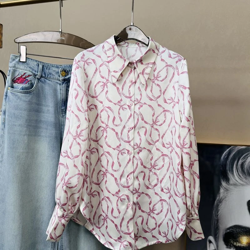韩版时尚轻奢长袖碎花女衬衫气质宽松高级感百搭法式印花女上衣