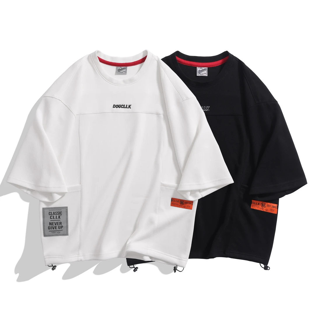 【冰总专属】夏季男士珠地棉半袖T恤两口袋拼接宽松时尚圆领中袖007