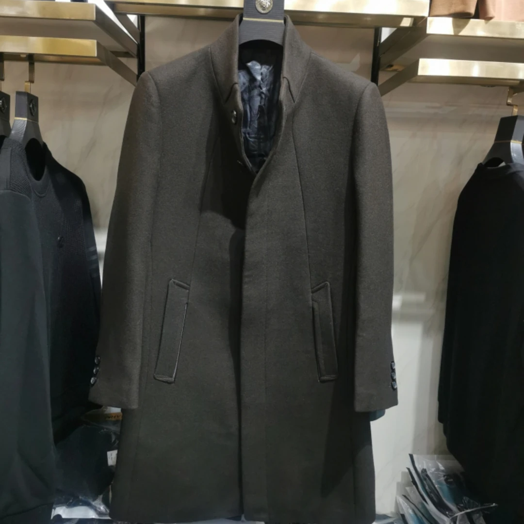 冬季男士中长款毛呢大衣中老年立领加厚保暖休闲外套爸爸款断码清